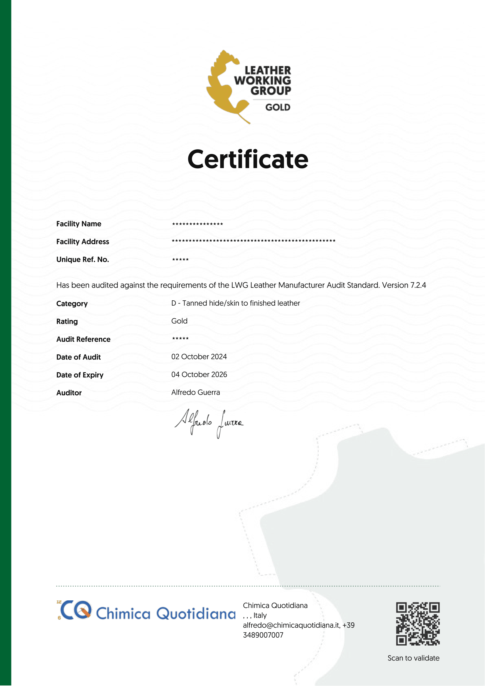 LWG Gold Certificate