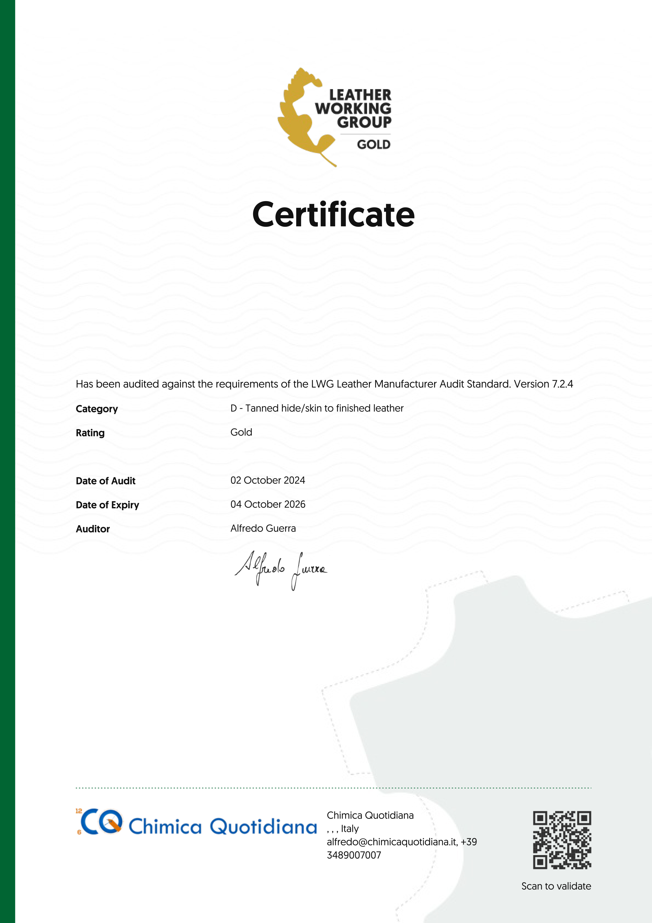 LWG Gold Certificate